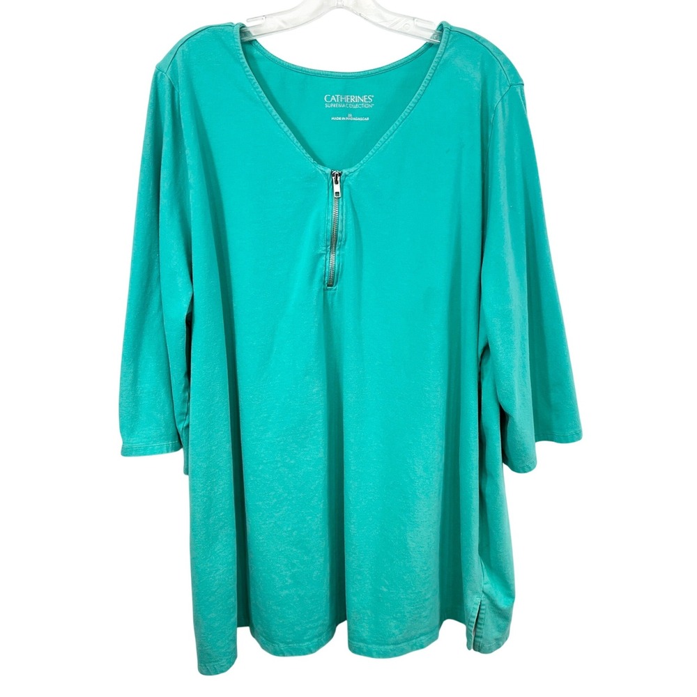 Catherines Plus Size 2X Top Suprema Collection Teal Green Quarter Zip Tunic 430